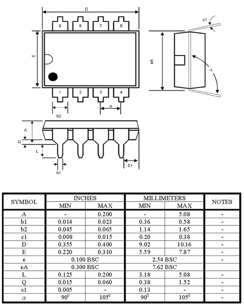 JRC4558 Mechanical Dimensions